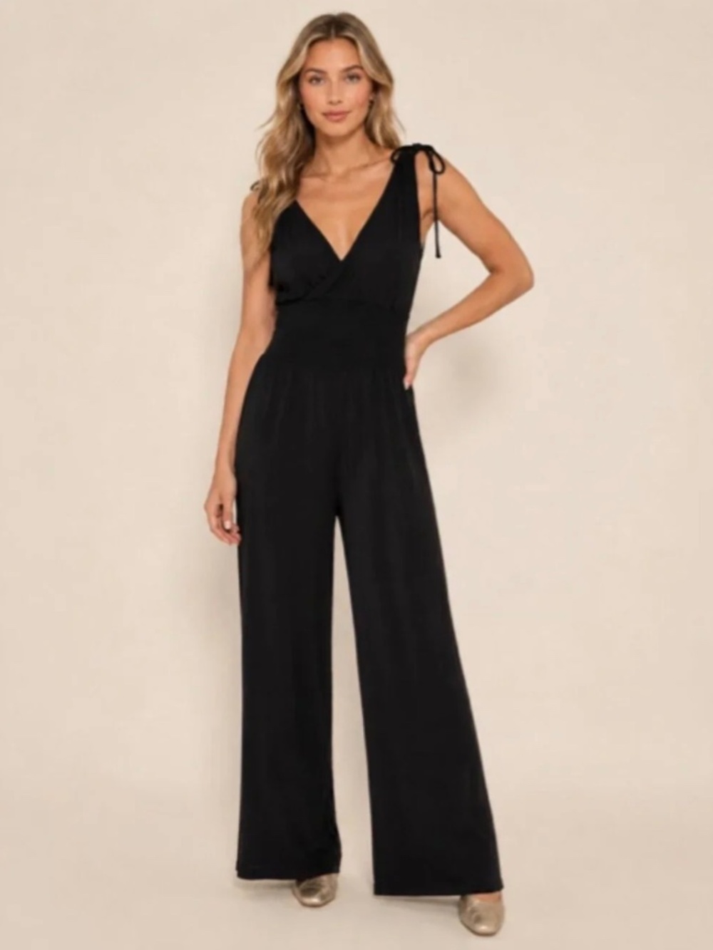 Lascana black Tie Detail wide leg pants Jumpsuit romper XS 2